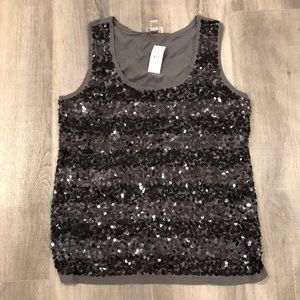 LOFT NWT Charcoal Gray Sequin Tank Top